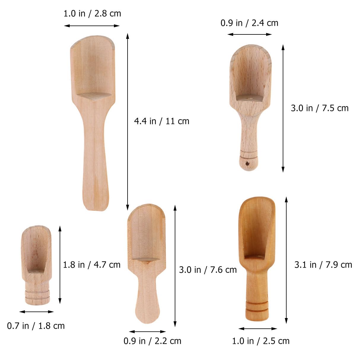 Bath Salt Scoop: 5PCS Mini Wooden Spoon Mini Bath Salt Spoon Tea Scoop Wooden Candy Small Spice s for Flour, Sugar, Cereal, (5 Sizes)