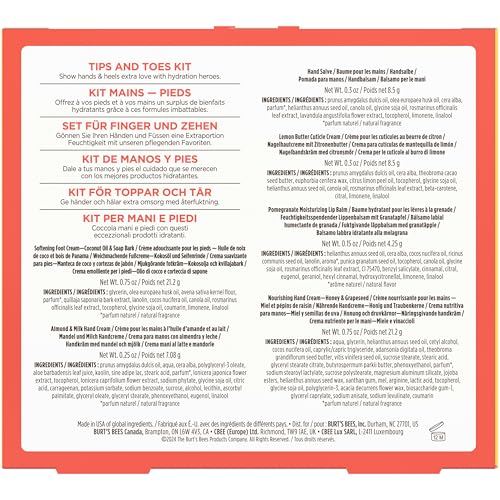 Burt's Bees Christmas Gifts - Tips and Toes Kit, 6 Travel Size Products for Stocking Stuffers - Pomegranate Moisturizing Lip Balm, 2 Hand Creams, Foot Cream, Cuticle Cream, and Hand Salve
