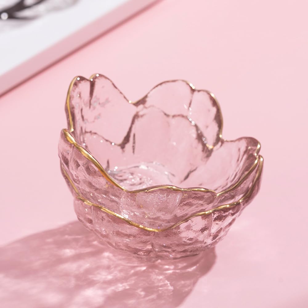 4 Pack Sakura Sauce Dishes Set, Pink Cherry Flower Crystal Glass Appetizer Plates Dipping Bowls Tasting Dishes Serving Dish Seasoning Saucers Bowl Little Bowls Ice Cream Snack Sushi Soy Condiment Dish