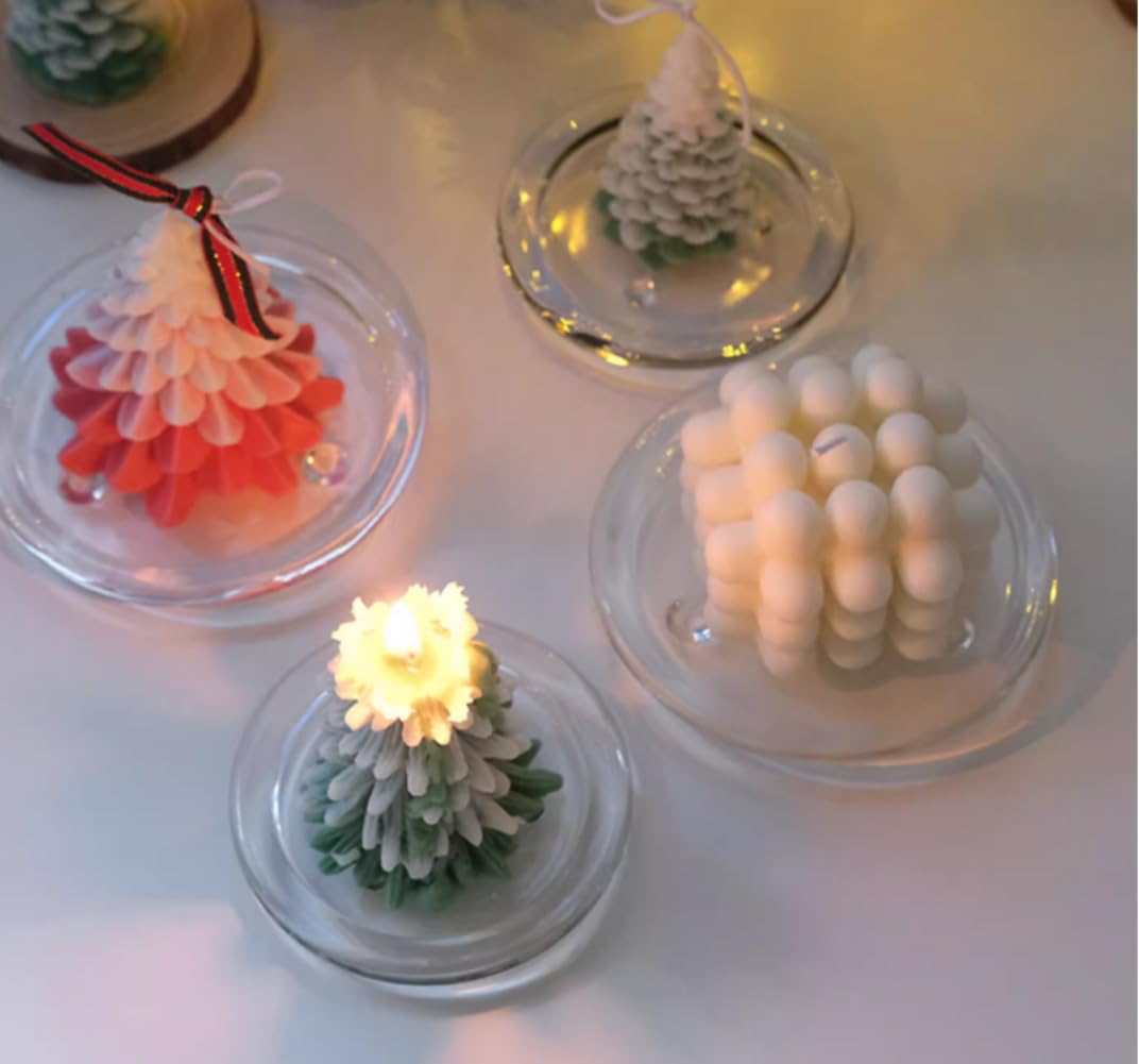 Cumuiu Glass Candle Holder 2 Pack 5 Inch Clear Beautiful Transparent Round Candle Plate (2pack 5inch)