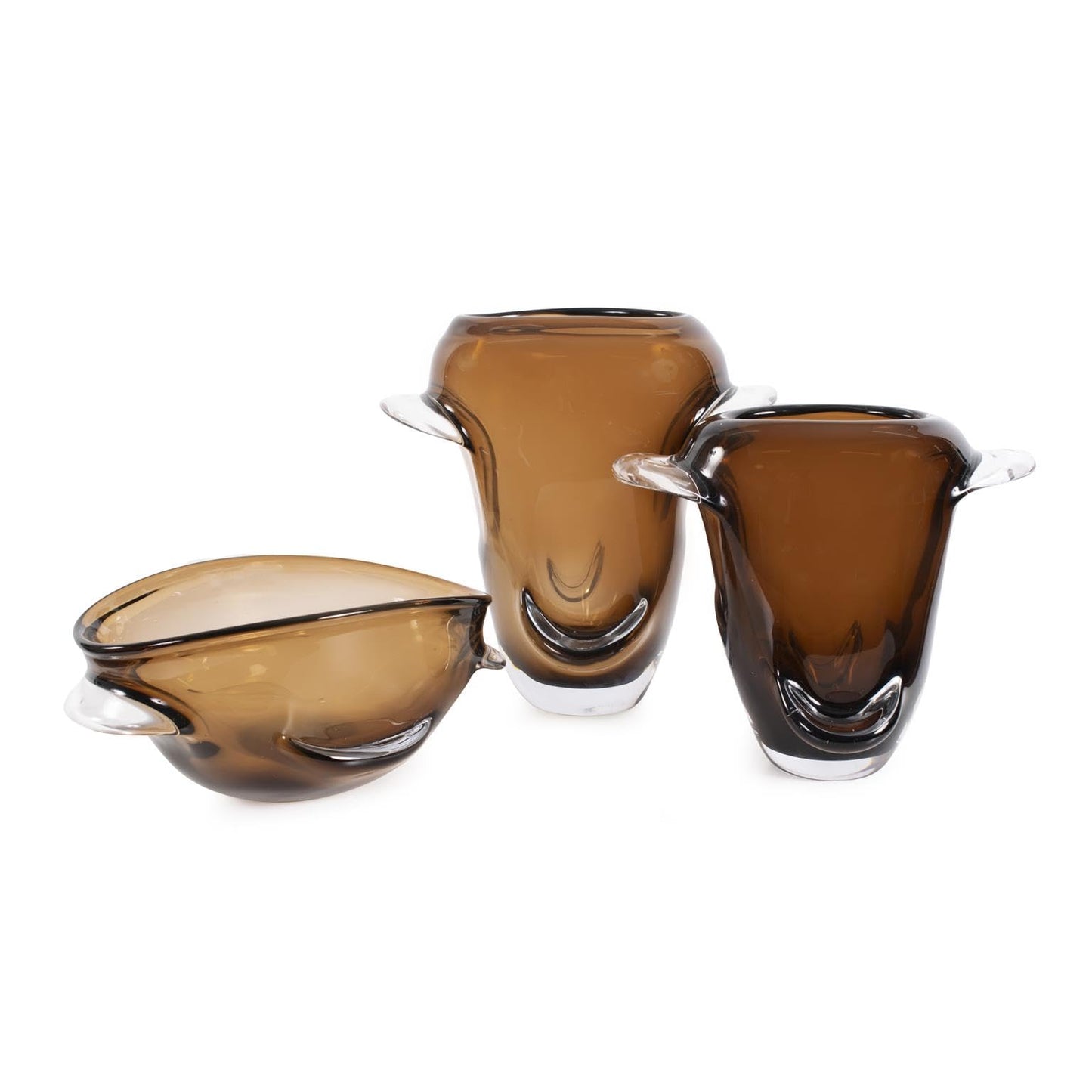 Howard Elliott Collection Smokey Umber Flared Edge Glass Vase Short, Handcrafted Amber Glass Vase with Sculpted Shape, Decorative Accent for Table, Shelf or Centerpiece, 9.875H x 12.25W x 5.875D