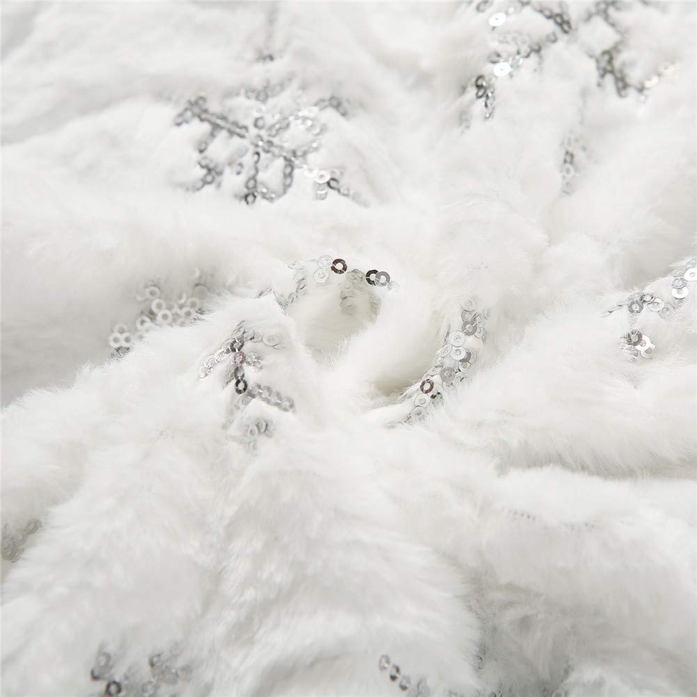 Faux Fur Christmas Table Runner with Silver Sequin Snowflakes, White Super Soft Thick Luxury Table Decoration for Holiday Xmas,15x70 Inch