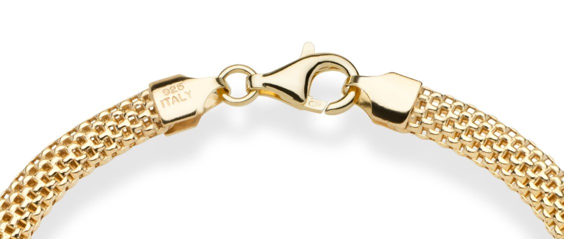 Miabella 18K Gold Over Sterling Silver Italian 5mm Mesh Link Chain Bracelet for Women, 925 Made in Italy (Length 7 Inches)