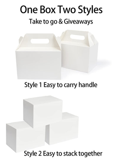Happyhiram 30 CT Large Welcome Boxes with Handles White, 9x6x6 Gable Gift Easter Boxes Cardboard Paper Party Favor Boxes Barn Style Carry Out Box Recyclable Paper Gift Packaging Boxes for Food Box Lunch Cookies Donuts Baby Shower Bridal Shower Wedding