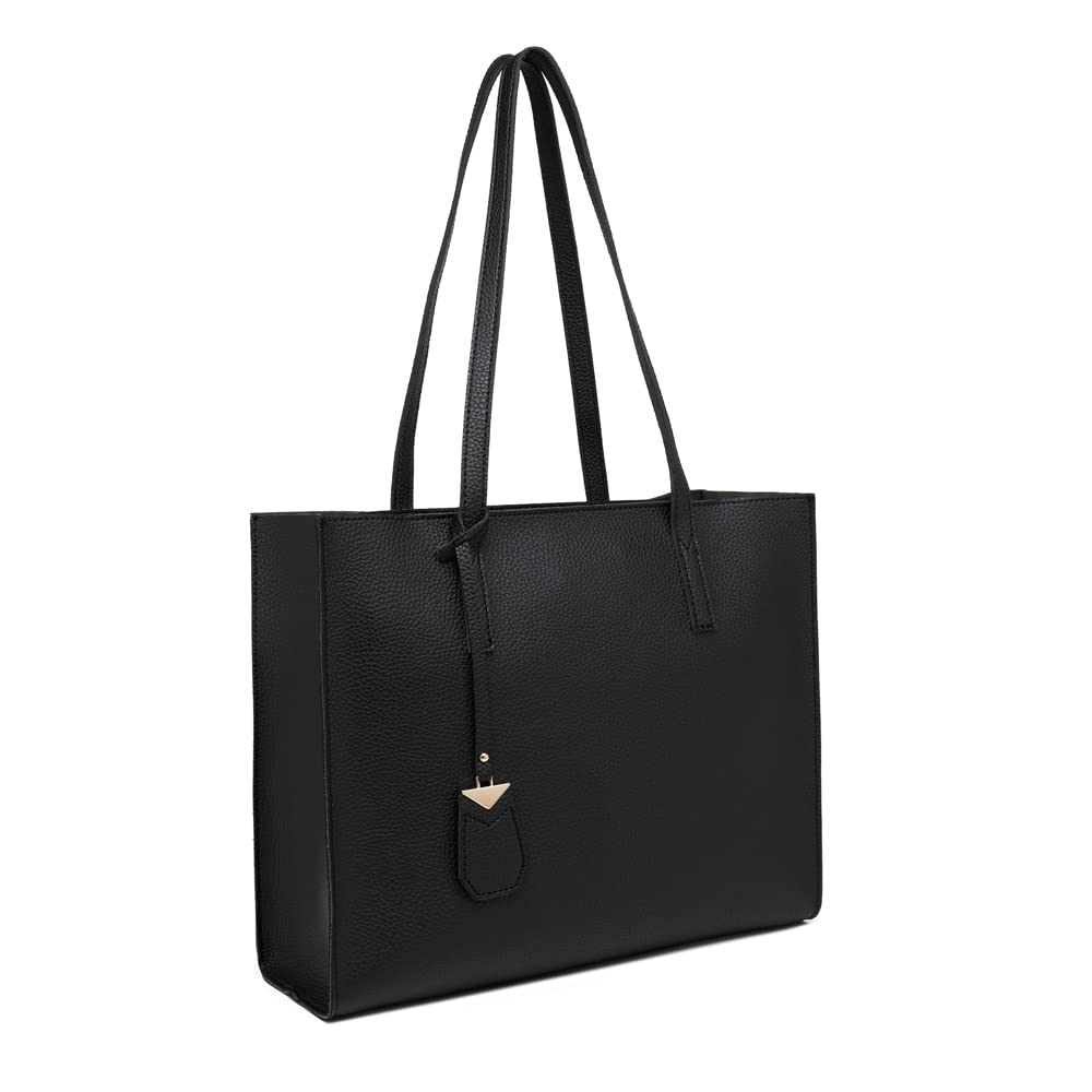 MORGLOVE Women's Tote Bag Large Handbag Soft Leather Simple Shoulder Bag with Zipper for School Work Leisure (A-Black)