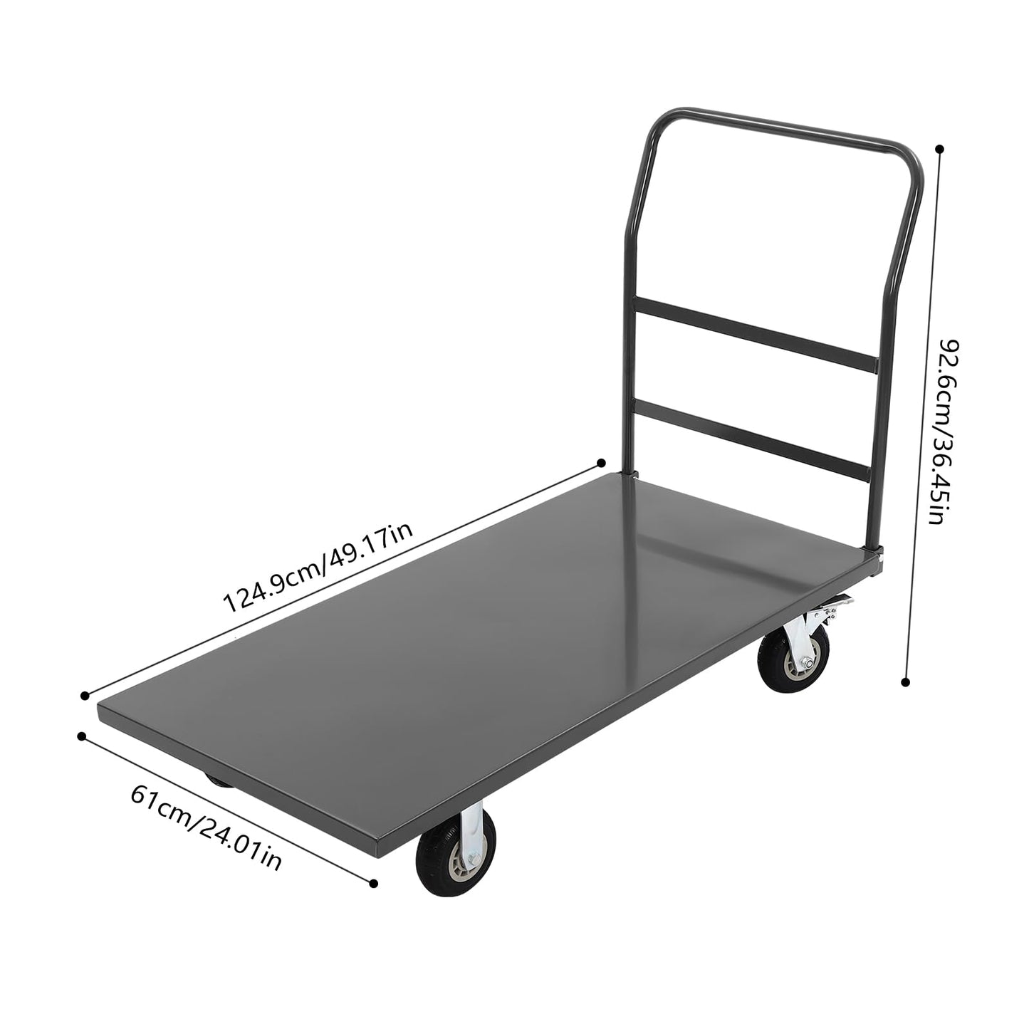 24 x 49in Industrial Flat Dolly Cart, 20000lbs Capacity Heavy Duty Cart, Flatbed Hand Truck, Metal Platform Cart with Casters, Folding Hand, Slope Pads (Without Slope Pads)
