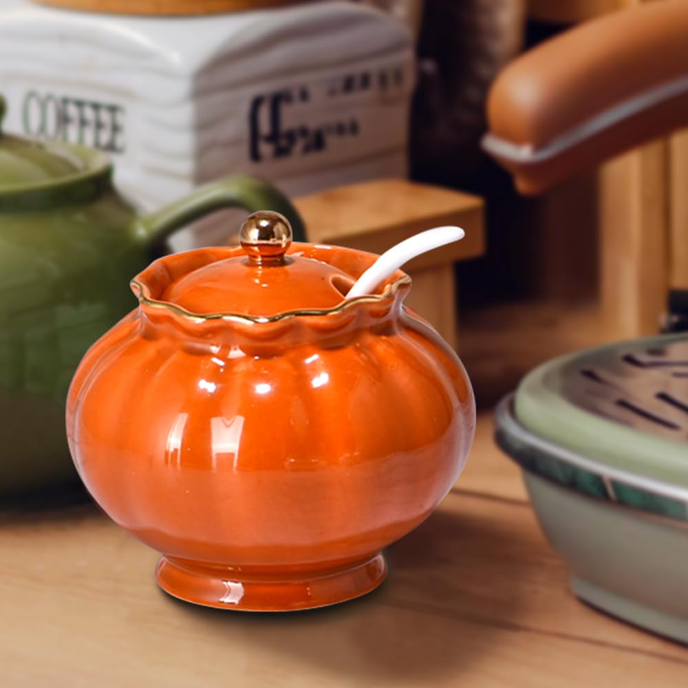Ursword Ceramic Sugar Bowl, Salt Cellar with Lid and Spoon, 9oz Sugar Jar for Coffee Bar, Salt Box Sugar Containers for Seasoning, Spice, Sauce, Elegant Decor for Kitchen Countertop