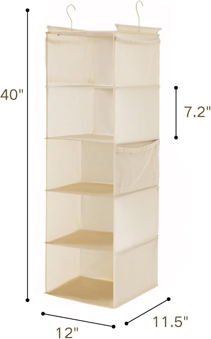 MAX Houser 5 Shelf Hanging Closet Organizer, Space Saver, Cloth Hanging Shelves