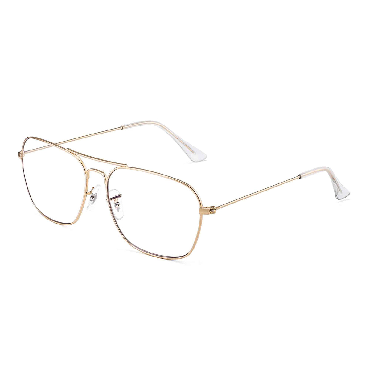 JM Aviator Computer Blue Light Blocking Glasses, Square Eye Protect Video Eyeglasses Anti Glare Men Women (Gold Frame Clear Temple Tips)