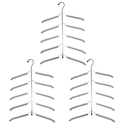 3 Pack 5 in 1 Blouse Tree Hangers Space Saving Clothes Hangers Swing Arm Non Slip Padded Coat Hanger Multi-Layer Clothes Hanger Heavy Duty Stainless Steel Sweater Shirt Hanger（Gray）