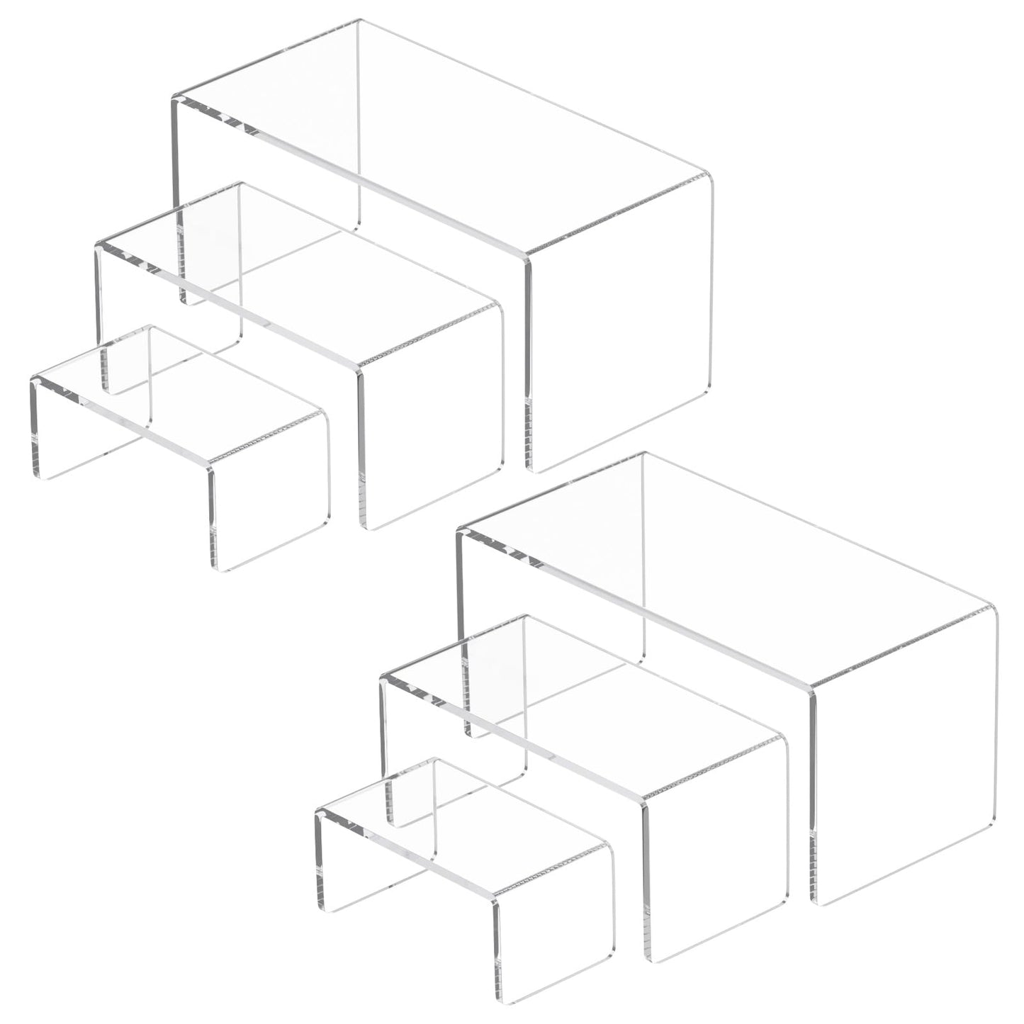 NIUBEE Acrylic Display Risers Stand 2 Sets,3 Steps Clear Riser Shelf Showcase for Amiibo Funko POP Figures -8.4"x6.3"x4.3"