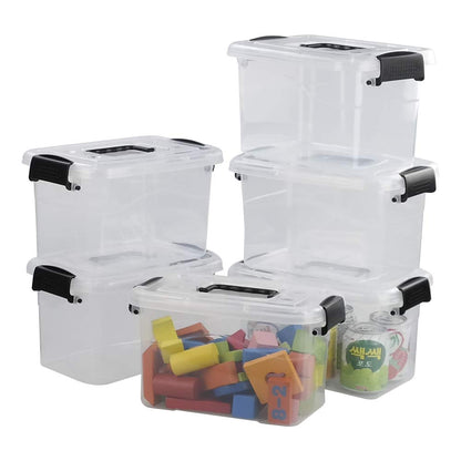 Doryh 5 L Plastic Storage Bin with Lid, Clear Transparent Box With Black Handles Set of 6