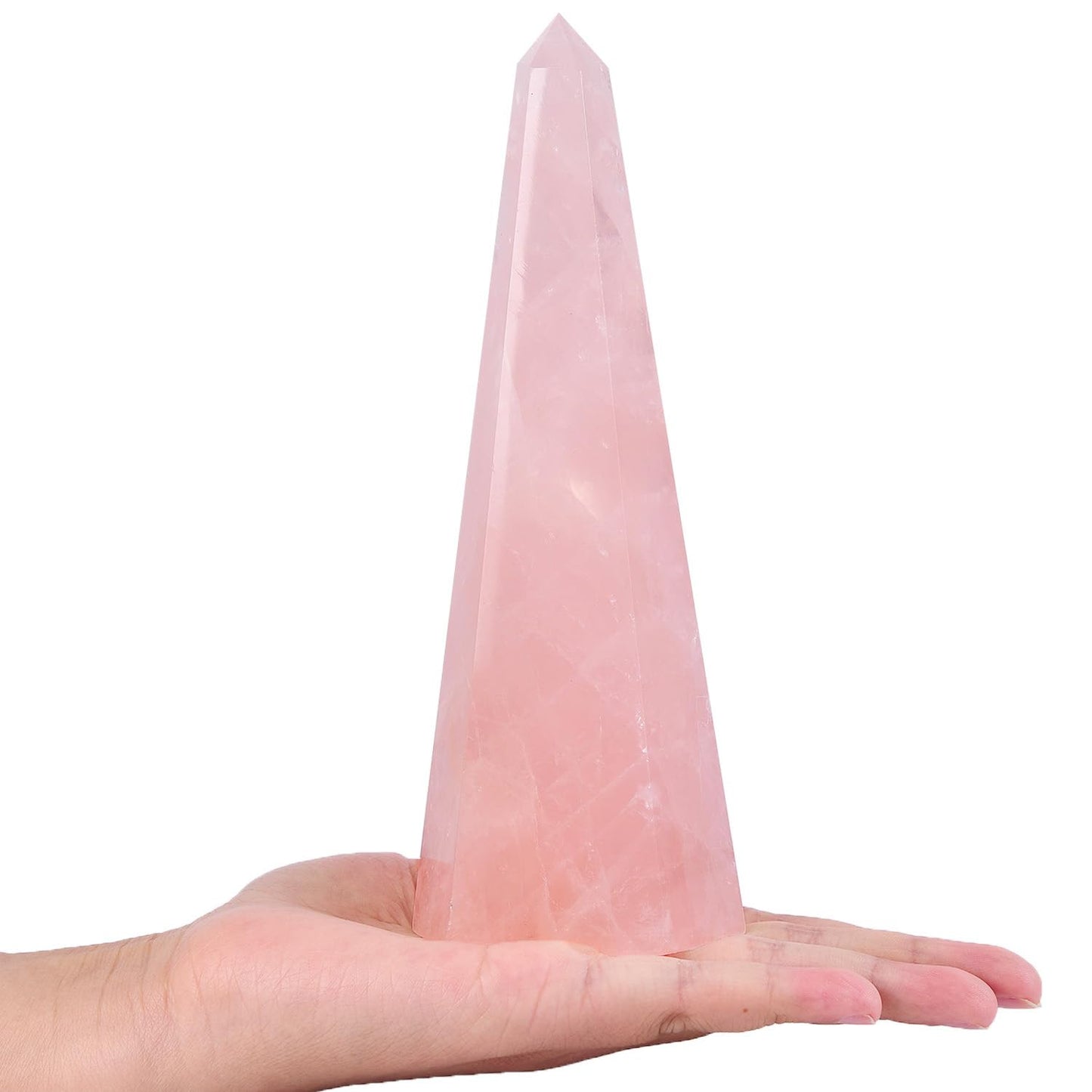 SMOHEAL Rose Quartz Large Crystal Tower Natural Pink Healing Crystal Point Wand Obelisk for Reiki Meditation Crystal Grid Decoration 1-1.5 LBS