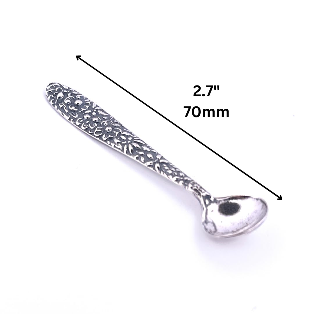 APOLEEA 925 Sterling Silver Small Salt Spoon - Premium Quality 2.7" Polished Round Bowl Mustard Spoon - Beautiful Flower Designed Handle - Gift for Culinary Enthusiasts