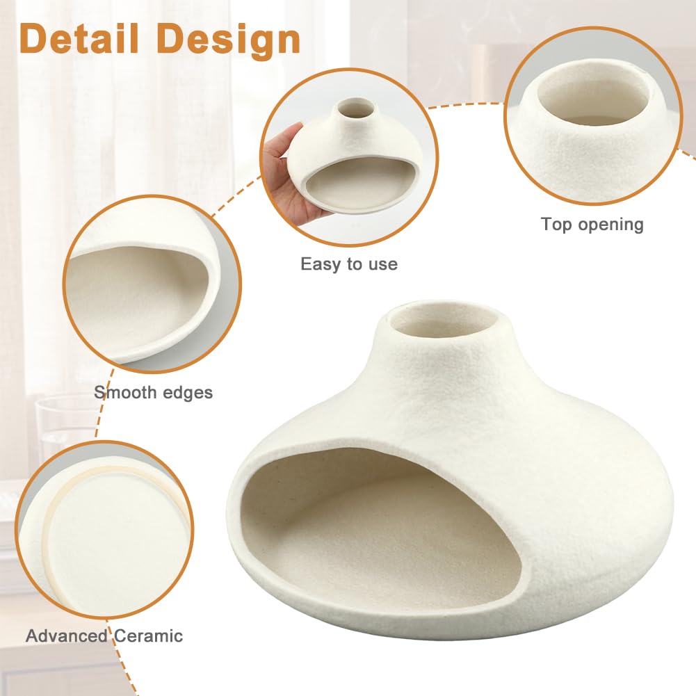 Palo Santo Holder Ceramic Incense Burner, Mini Chimney for Burning Sage and Incense Cones, Aromatic Smudge Bowl for Meditation and Yoga, Zen Room Decor, Easy-Clean Ash Catcher (White)