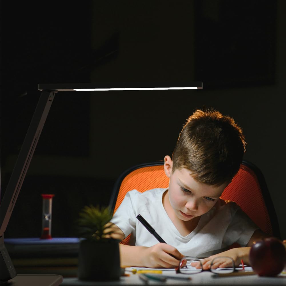 MAGIC LEAVES Desk Lamp, LED Dimmable Reading Light with Adjustable Lighting 5 Brightness Levels, 4 Light Colors and USB Charging Port Table Lamp (Piano Black)