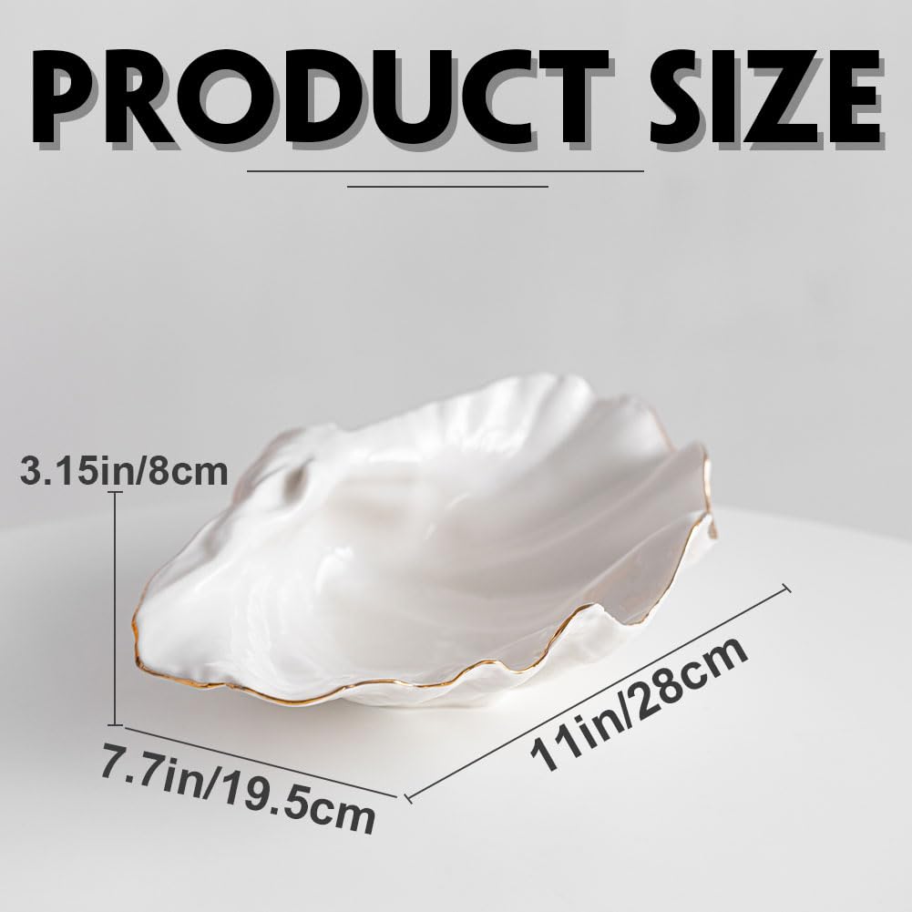 White Sea Shells Decorative Bowl - Large Clam Shell Bowl, Fruit Bowl, Key Bowls, Candy Dish, Coastal Ocean Centerpieces for Entryway, Living Room, Bathroom, Beach House, Nautical, Seaside, Shelf Decor