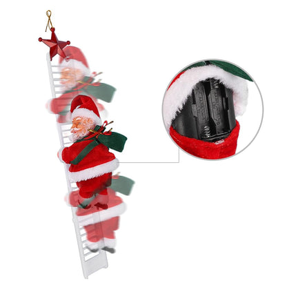 Climbing Santa Ladder Electric Santa Claus Climbing Ladder Up and Down Creative Plush Santa Claus Figure with Bag Musical Moving Santa Indoor Xmas Tree Hanging Ornaments for Party Home Decor