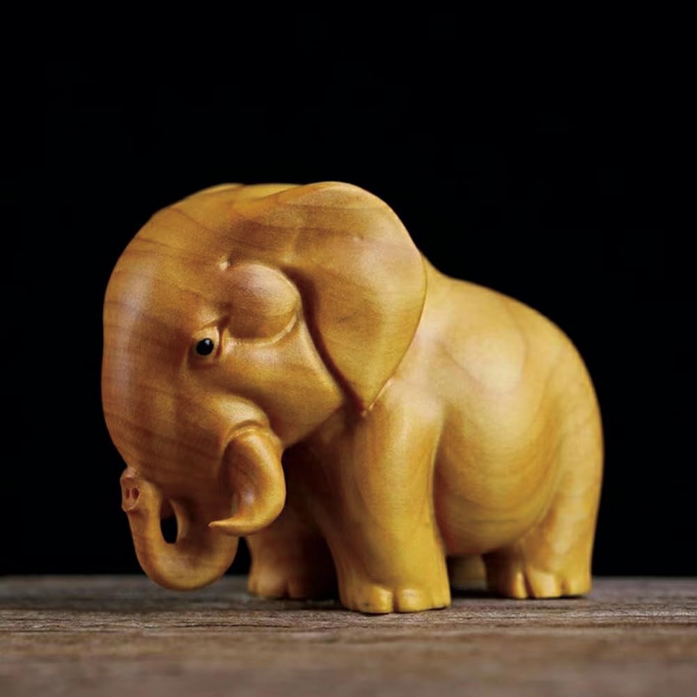 LOGUTIA Wooden Elephant Rhino Hippo Handmade Statue Unique African Three Treasures Tea Table Pet Home Decor Sculpture Cute Desk Decor (Elephant)