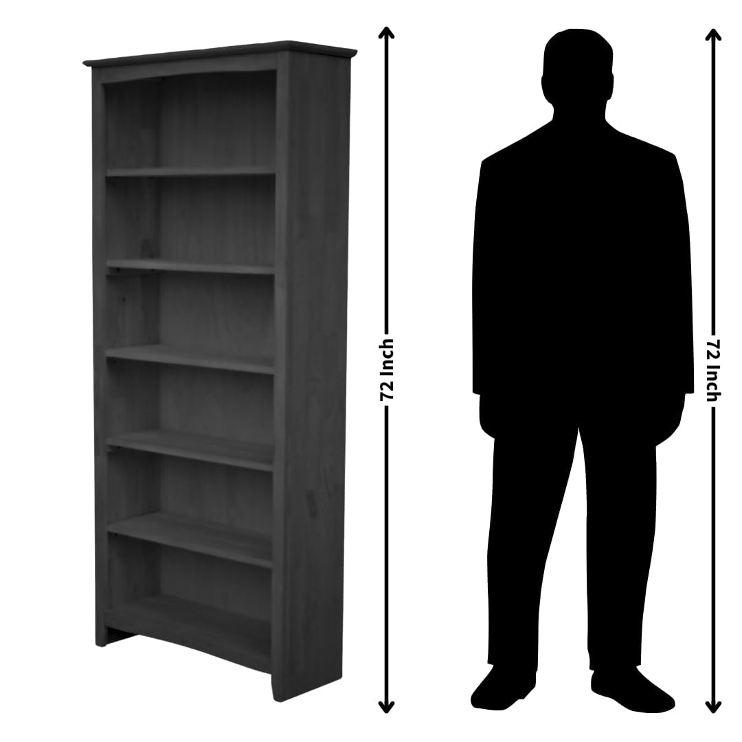 International Concepts Shaker Bookcase 72-Inch Tall, Solid Parawood, 5-Shelf Adjustable Storage Bookshelf for Living Room/Office, Unfinished Furniture