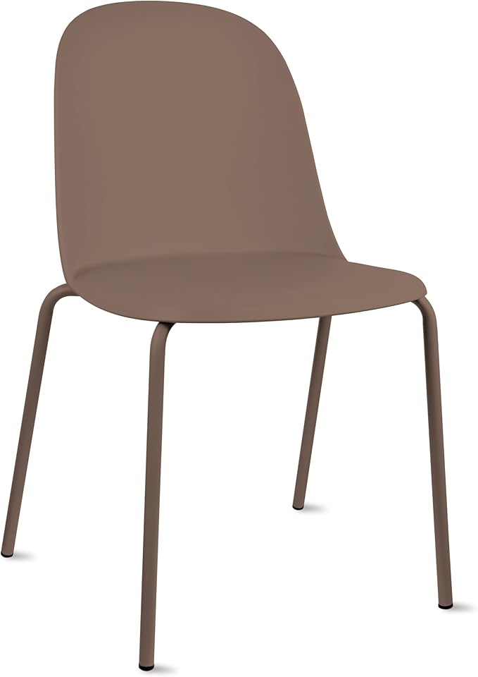 2xhome Set of 4 Modern Stackable Armless Dining Chairs | Plastic Shell Seat with Metal Legs | Indoor or Outdoor Use | Home Kitchen Patio, Brown