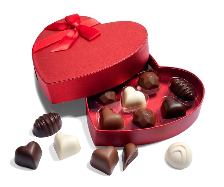 Valentines Chocolate Candy, Valentines Day Assorted Gourmet Belgian Heart Chocolate Truffles, Gifts for Him and Her in Elegant Red Heart Gift Box. Milk, Dark, Strawberry, 6 Flavors with 24 Treats
