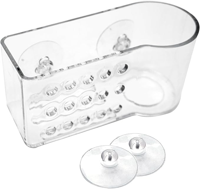 AMUONTY Sponge Holder for Kitchen Sink Suction, Plastic Sink Brush Sponge Caddy