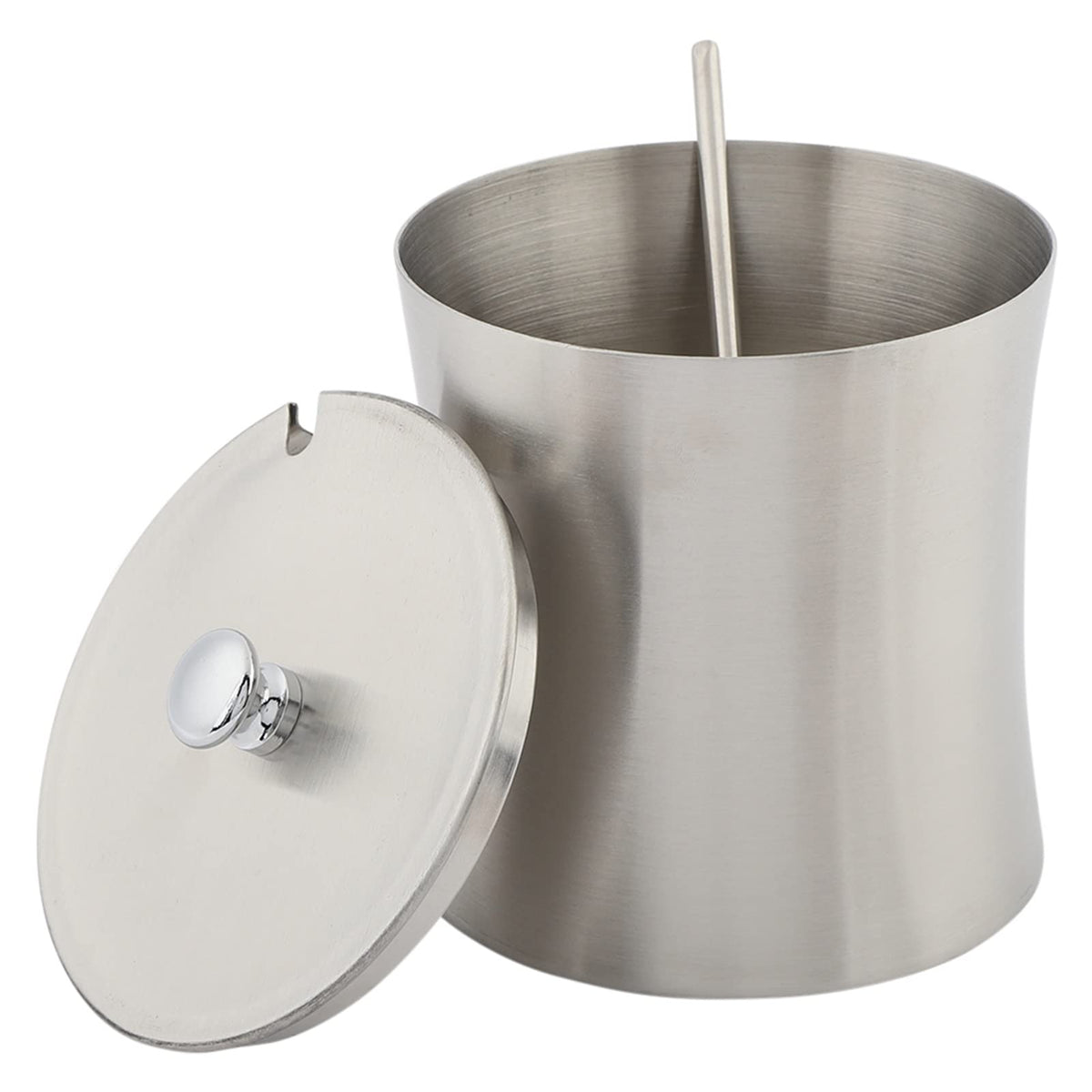 Acouto Salt Bowl with Lid and Spoon, Stainless Steel Sugar Bowl Salt Seasoning Condiment Pot Jar with Cover and Spoon