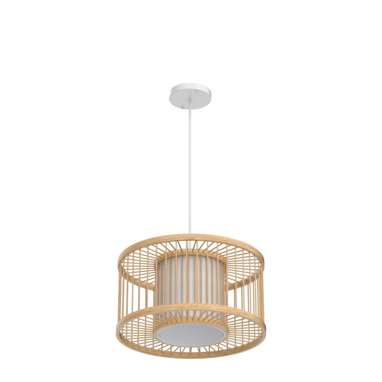Karjearl Boho Rattan Pendant Lights, 15.8" Coastal Drum Wicker Hanging Light Japanese Country Light for Dining Room Kitchen Living Room Bedroom, 1-Light E26 Base