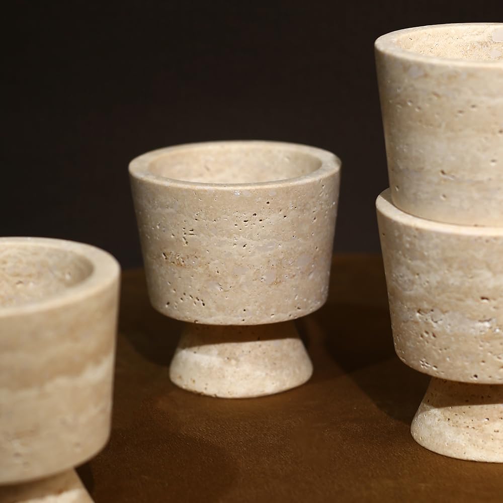 Premium Natural Marble Small Stone Pillar Candle Holder, with Unique Veined Pattern, Decor for Desk, Nightstand, Bathroom or Living Room, Luxe Home for Tea Light