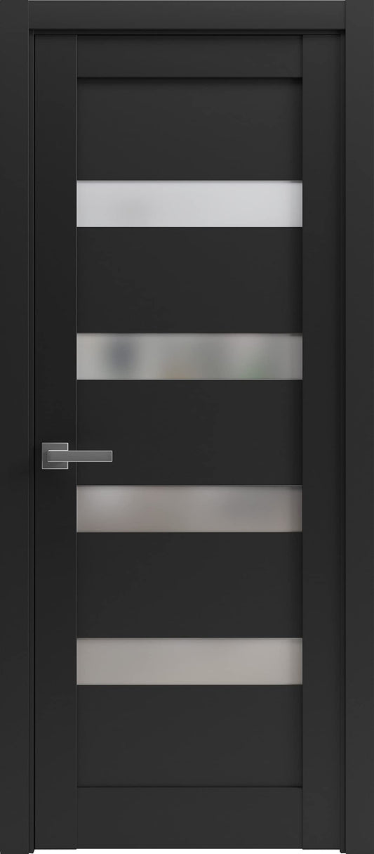 Sartodoors Quadro 4113 | 30 x 80 | Black Matte Interior Single Swing Door with Frosted Glass | Solid MDF Door in Modern French Style | Hardware Included