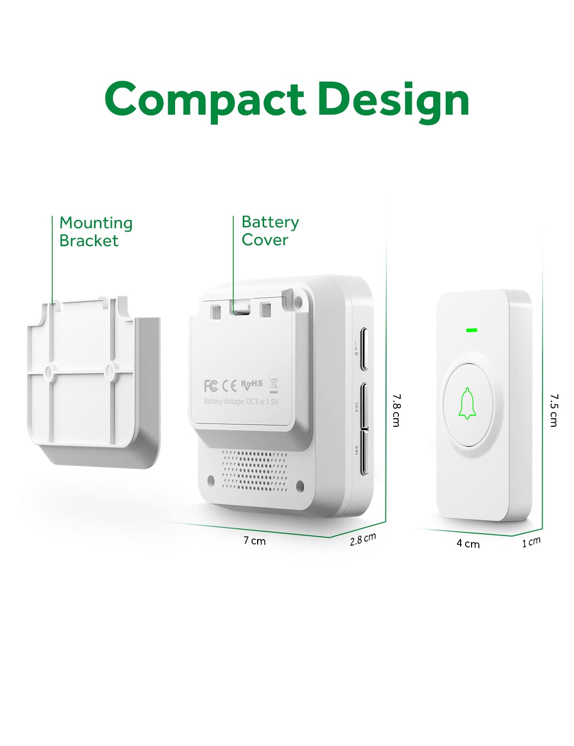AVANTEK Wireless Door Bell, BA-11 Waterproof Battery Operated Doorbell Chime Operating at 1000 Feet, Portable Door Chime kit with 52 Melodies, 5 Volume Levels, and CD Quality Sound