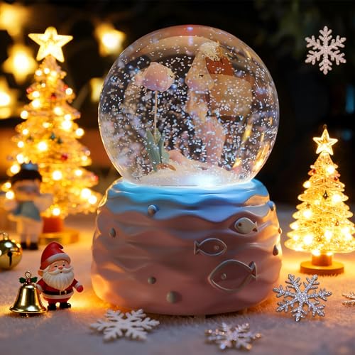 Snow Globes,Mermaid Snowglobes with Musical,LED Lights, Gifts for Little Girls,Birthday Christmas Festival Gift for 5-12 Year Old Girls (Pink)