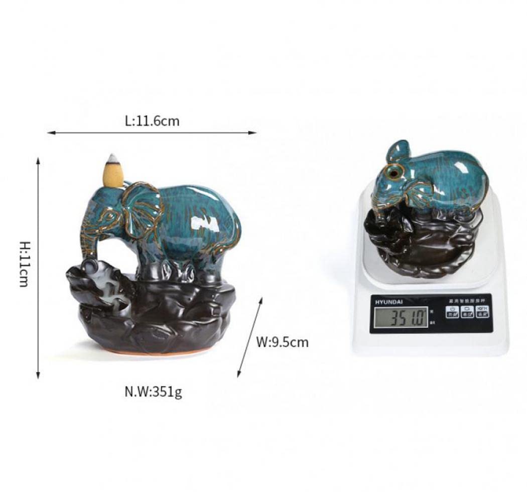 Comeon Backflow Incense Burner Elephant Incense Holder Handmade Ceramic Incense Waterfall Burner Censer + 20 Backflow Incense Cones 30 Incense Sticks 1 Tweezer 1 Mat for Meditaion Home Decor