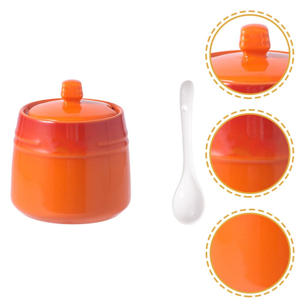 Luxshiny Ceramic Seasoning Jar with Spoon 2.24 Inch Spice Canister for Salt Sugar Condiment Storage Kitchen Container for Home Use