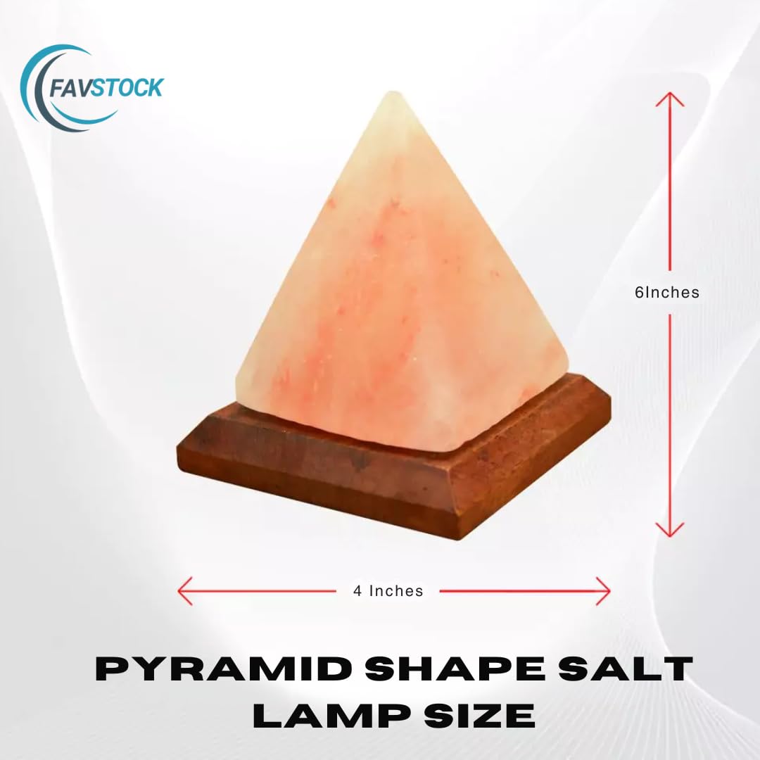 FAVSTOCK Himalayan Salt Lamp, Natural Pyramid Salt Rock Lamp with Handcrafted Wooden Base & Night Light, Soothing Amber Glow, for Home, Office, Yoga Decor, 6 x 4.5 Inches