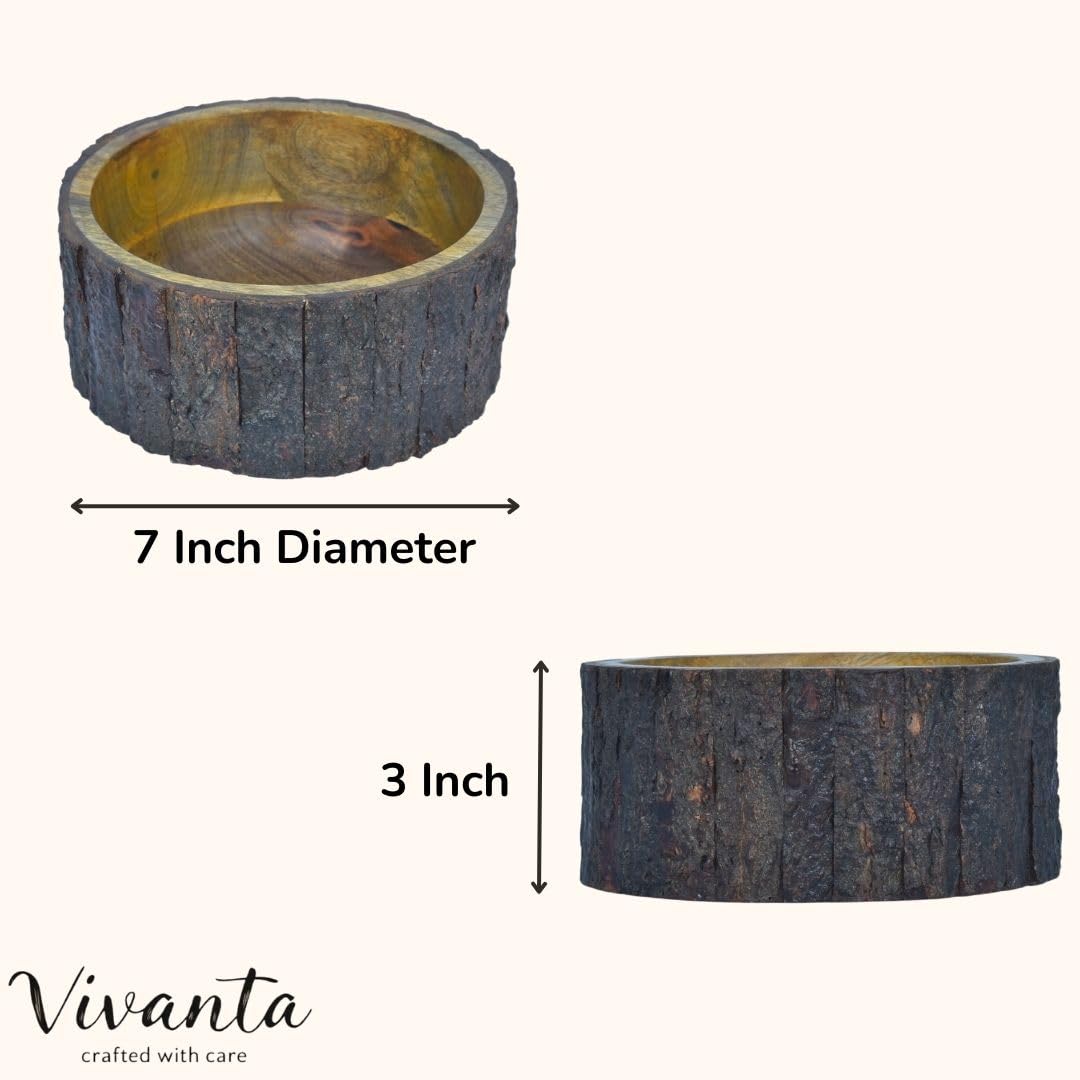 Handcrafted Mango Wood Decorative Bowl with Natural Bark Edge – Rustic Wooden Centerpiece Bowl for Potpourri, Candy Dish, Key Holder & Small Fruit Display – Farmhouse & Boho Home Décor Accent (7 Inch)