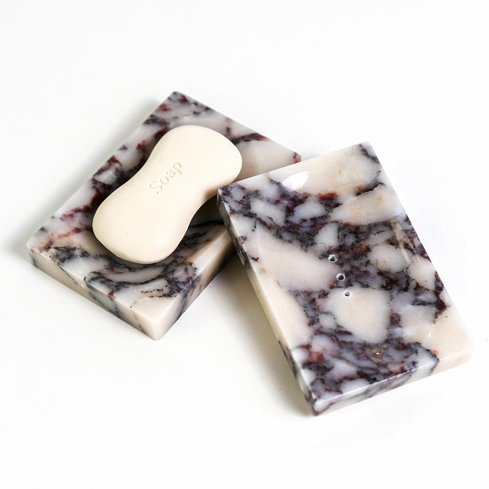 Luxurious Natural Marble Soap Dish Tray Marble Soap Holder Trinket Plate for Bathroom Sink Kitchen Countertop Bedroom Vanity Bathroom Accessory Rectangular (2 Pack)