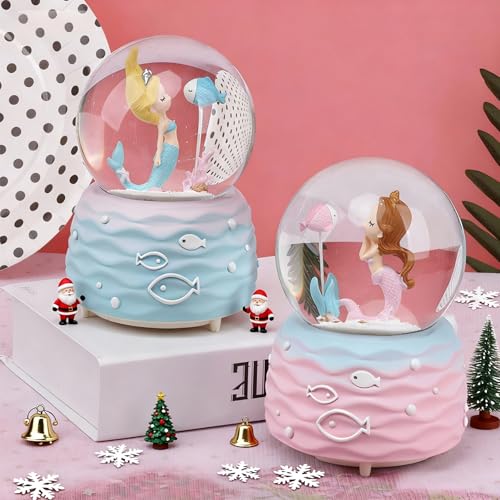 Snow Globes,Mermaid Snowglobes with Musical,LED Lights, Gifts for Little Girls,Birthday Christmas Festival Gift for 5-12 Year Old Girls (Pink)