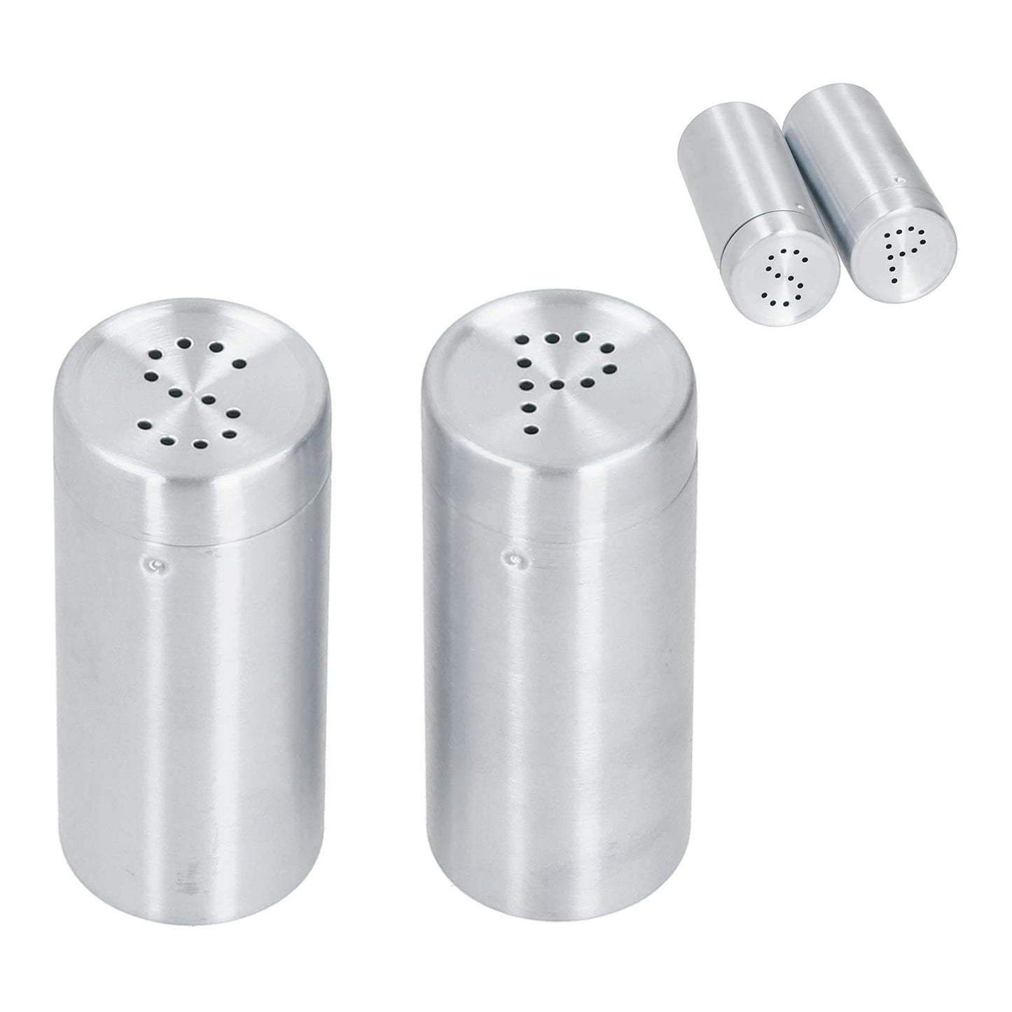 2Pcs Stainless Steel Spices Shakers, Salt and Pepper Shakers Set Seasoning Bottle Spices Jars Dispenser with Shaker Lids Silver