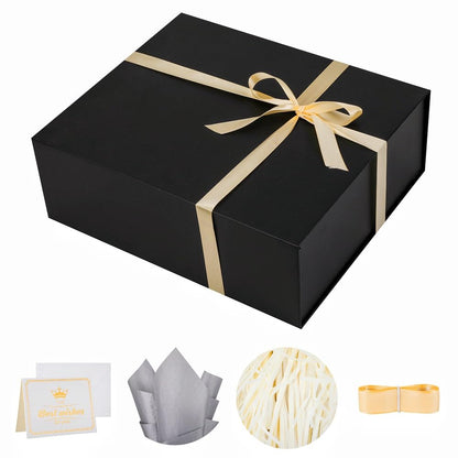 UoeRing 1 Extra Large Black Gift Box 17x14.5x6 inch Luxury Gift Box for Presents with Magnetic Closure Lid Collapsible,Birthday,Christmas,Contains Card, Ribbon,Tissue Paper,Shredded Paper Filler