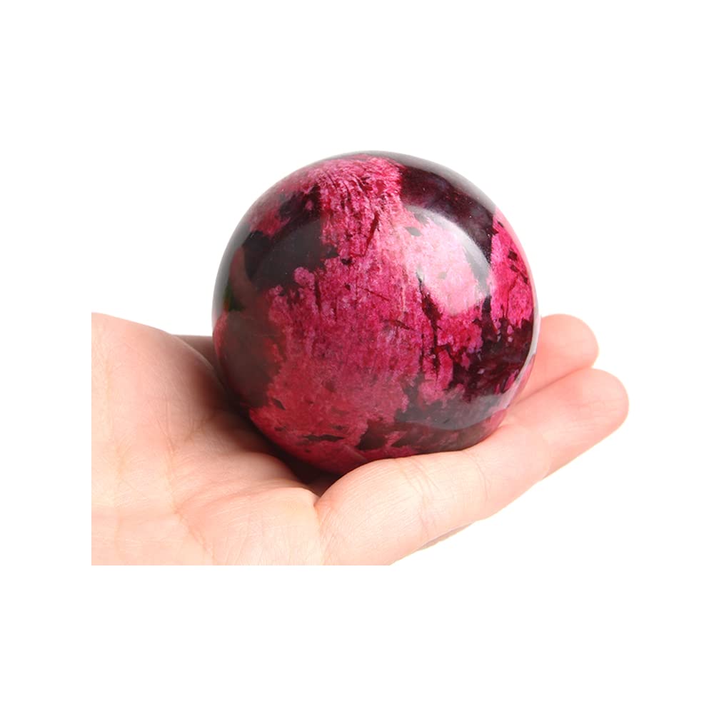 Acxico 1Pcs Peach Blossom Stone Jade Ball Crystal Sphere Healing 45-50 mm