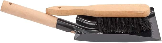 Coal Shovel and Hearth Brush Set Made of Natural Wood and Coco Bristles