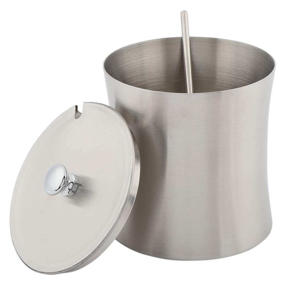 Agatige 13oz Sugar Bowl with Lid and Spoon, Stainless Steel Sugar Container Seasoning Jars Seasoning Condiment Spice Salt Pepper Pot Jar for Home and Kitchen, 3.1x3.1x 3.5in