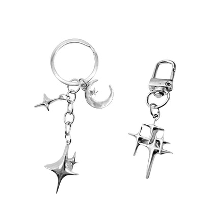 Meefisher Cute Star Moon Keychain Aesthetic Accessories Stainless Steel Key Ring Purse Handbag Backpack Bag Charms Car Holder (2 PCS(Style-2,Style-5))