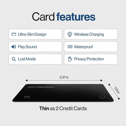 SPOTMINDERS Apple MFi Certified Wallet Tracker Card for Travel - Works with Apple Find My, IP68 Waterproof Rechargeable Tracking Card for Wallet Luggage Passport Purse - Ultra Slim 0.07in Item Finder