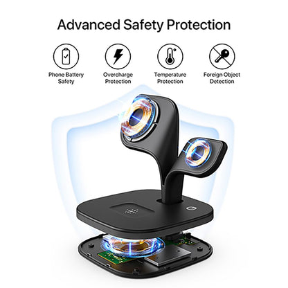 EXW Wireless Charging Station for Magsafe Charger,Charging Station for Multiple Devices,Wireless Charger for iPhone 17 Air 16 15 14 13 12,Apple Watch,AirPods with LED(Black)