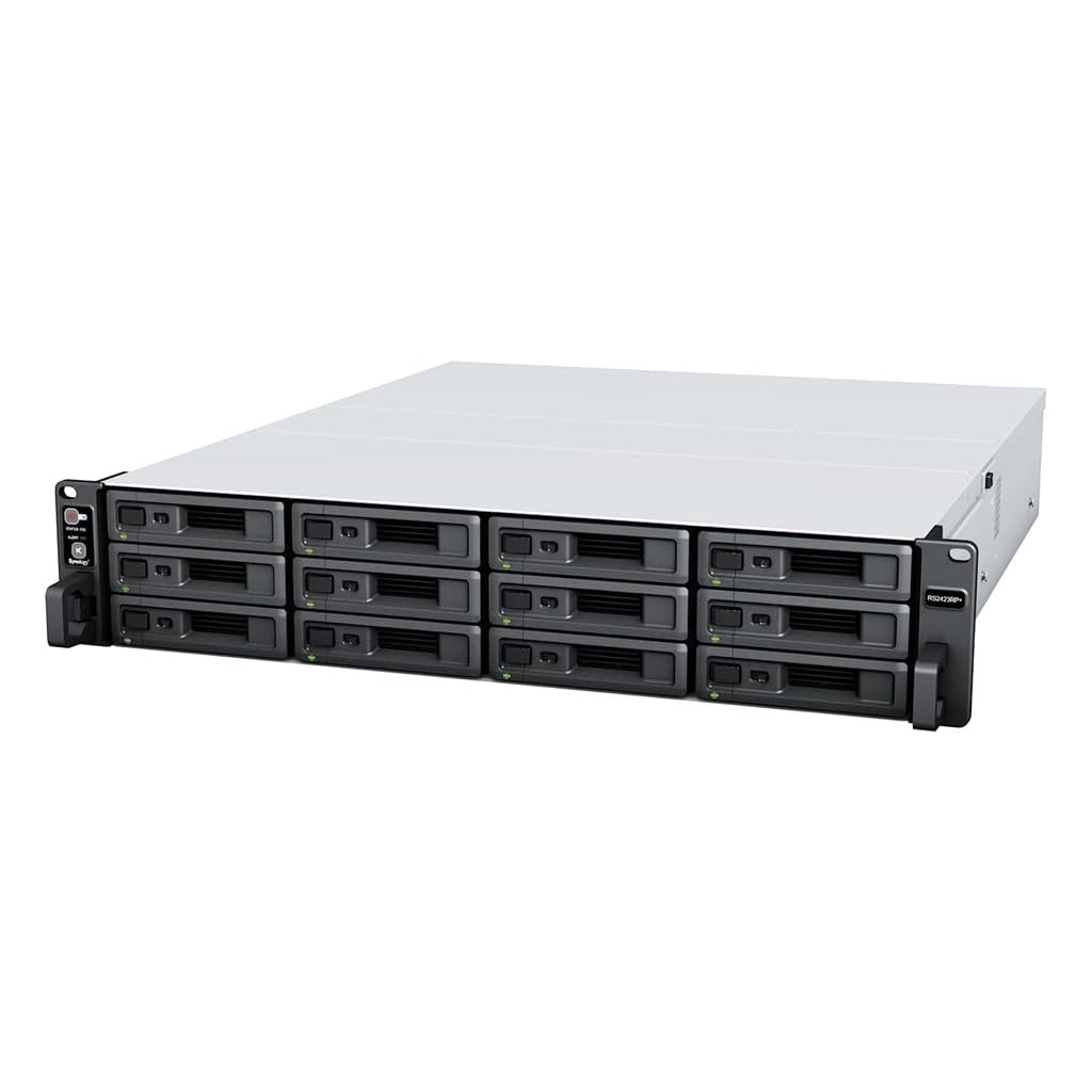 Synology RackStation RS2423RP+ NAS Server with Ryzen 3.35GHz CPU, 32GB Memory, 24TB SSD Storage, 10GbE LAN Ports, Redundant Power, DSM Operating System Bundle with Rail kit