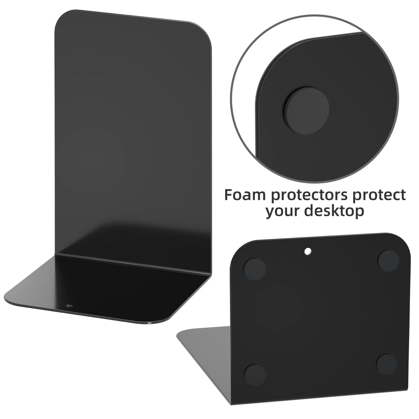 VFINE Metal Bookends 2 Pairs, Black Book Ends, Bookends for Shelves, Book Stopper for Heavy Books, Book Dividers for Home Office School Supplies