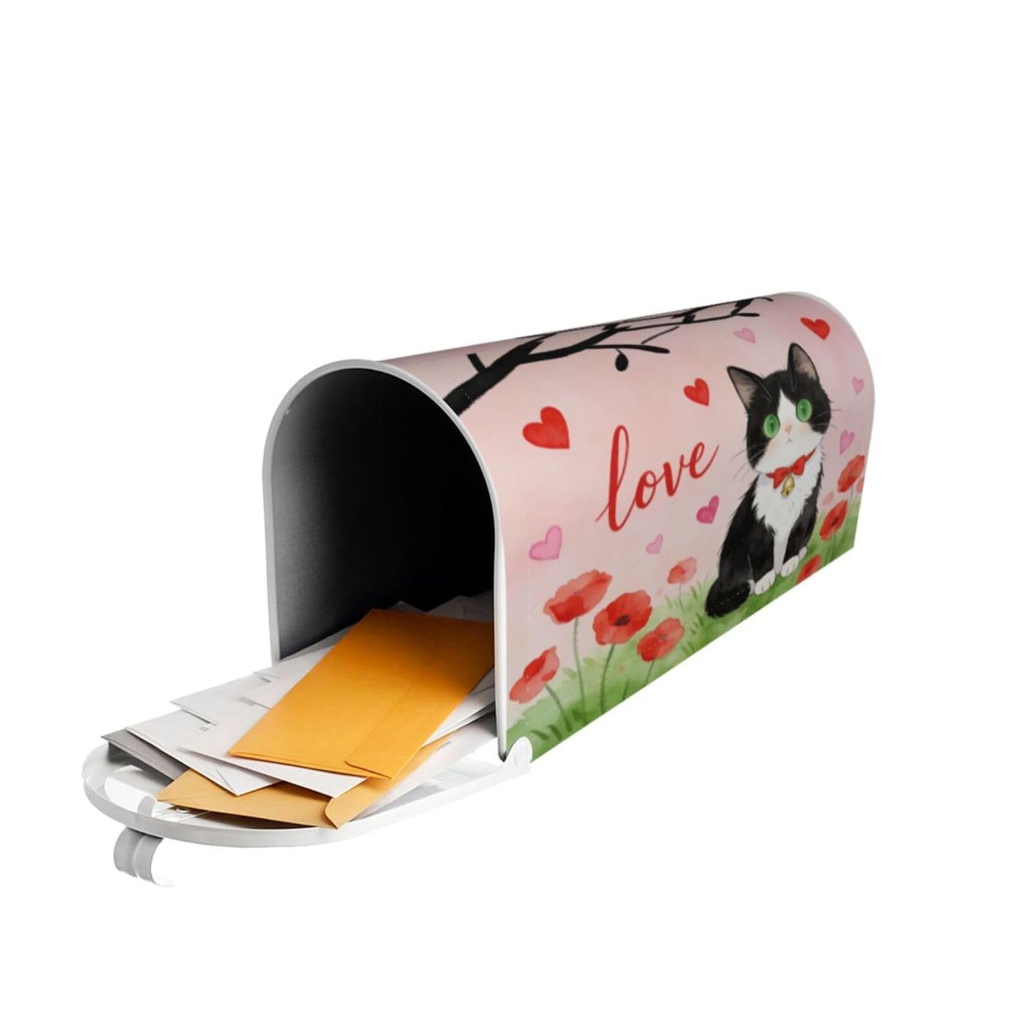 Love Cat Red Flowers Magnetic Mailbox Covers, Mail Wraps Garden Yard Home Decor for Outdoor Standard Size 21x18 in